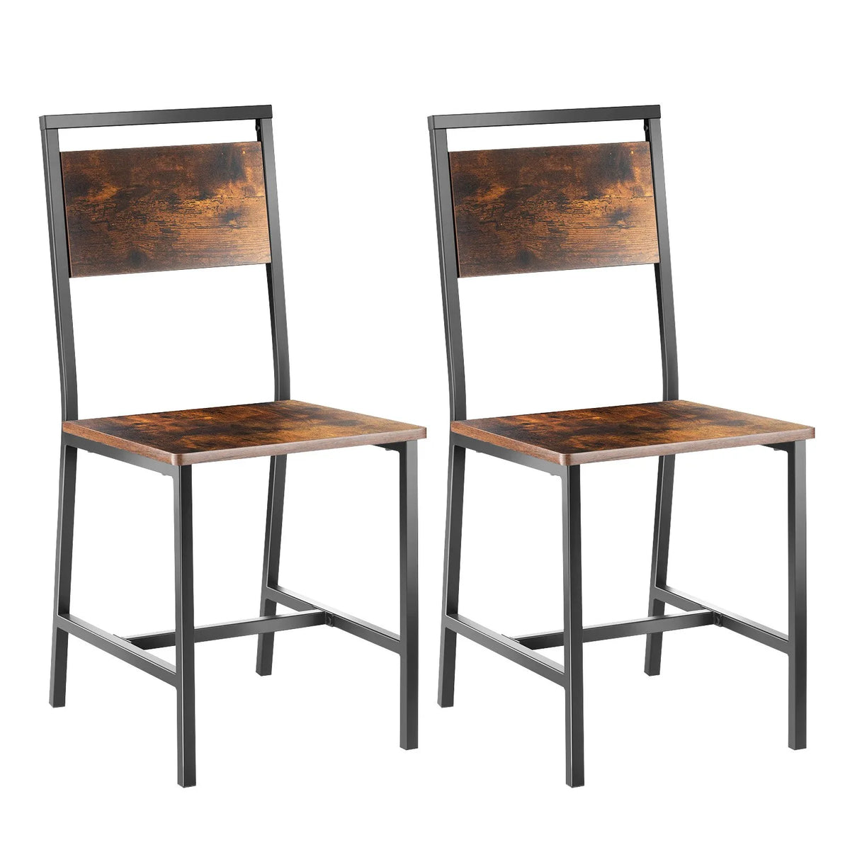 VEVOR 2 Dining Chairs with Wooden Seat, Metal Frame and Backrest, Easy Folding Leather Side Chairs in Modern Rustic Style, Walnut Brown and Black