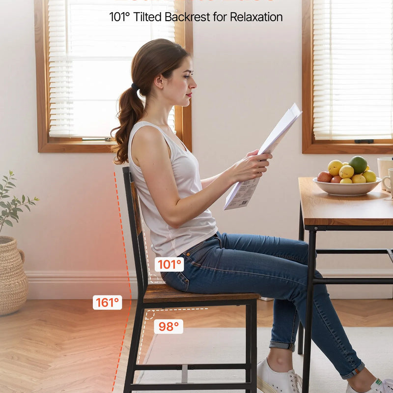 VEVOR 2 gab. ēdamistabas krēsli ar koka sēdvietu, metāla rāmi un atzveltni, viegli saliekami ādas sānu krēsli modernā lauku stila dizainā, valrieksta brūnā un melnā krāsā