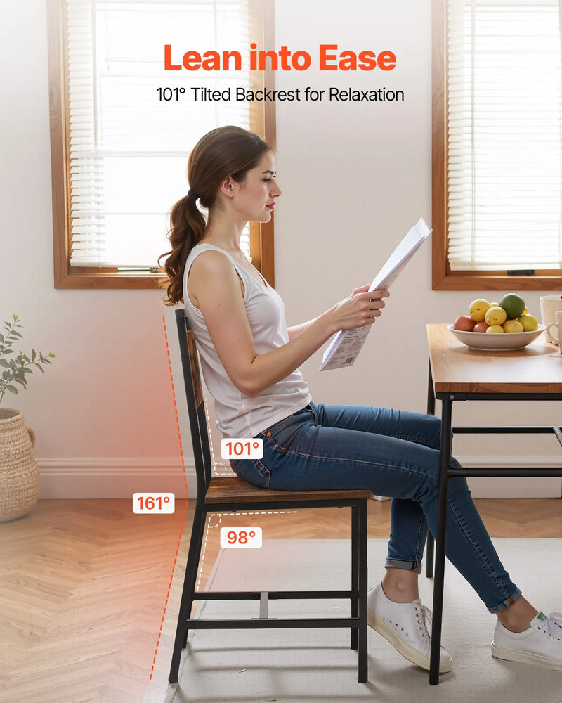 VEVOR 2 gab. ēdamistabas krēsli ar koka sēdvietu, metāla rāmi un atzveltni, viegli saliekami ādas sānu krēsli modernā lauku stila dizainā, valrieksta brūnā un melnā krāsā