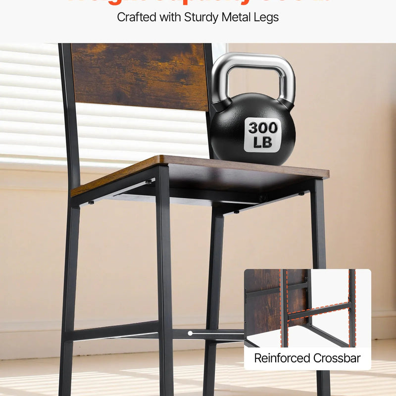 VEVOR 2 gab. ēdamistabas krēsli ar koka sēdvietu, metāla rāmi un atzveltni, viegli saliekami ādas sānu krēsli modernā lauku stila dizainā, valrieksta brūnā un melnā krāsā