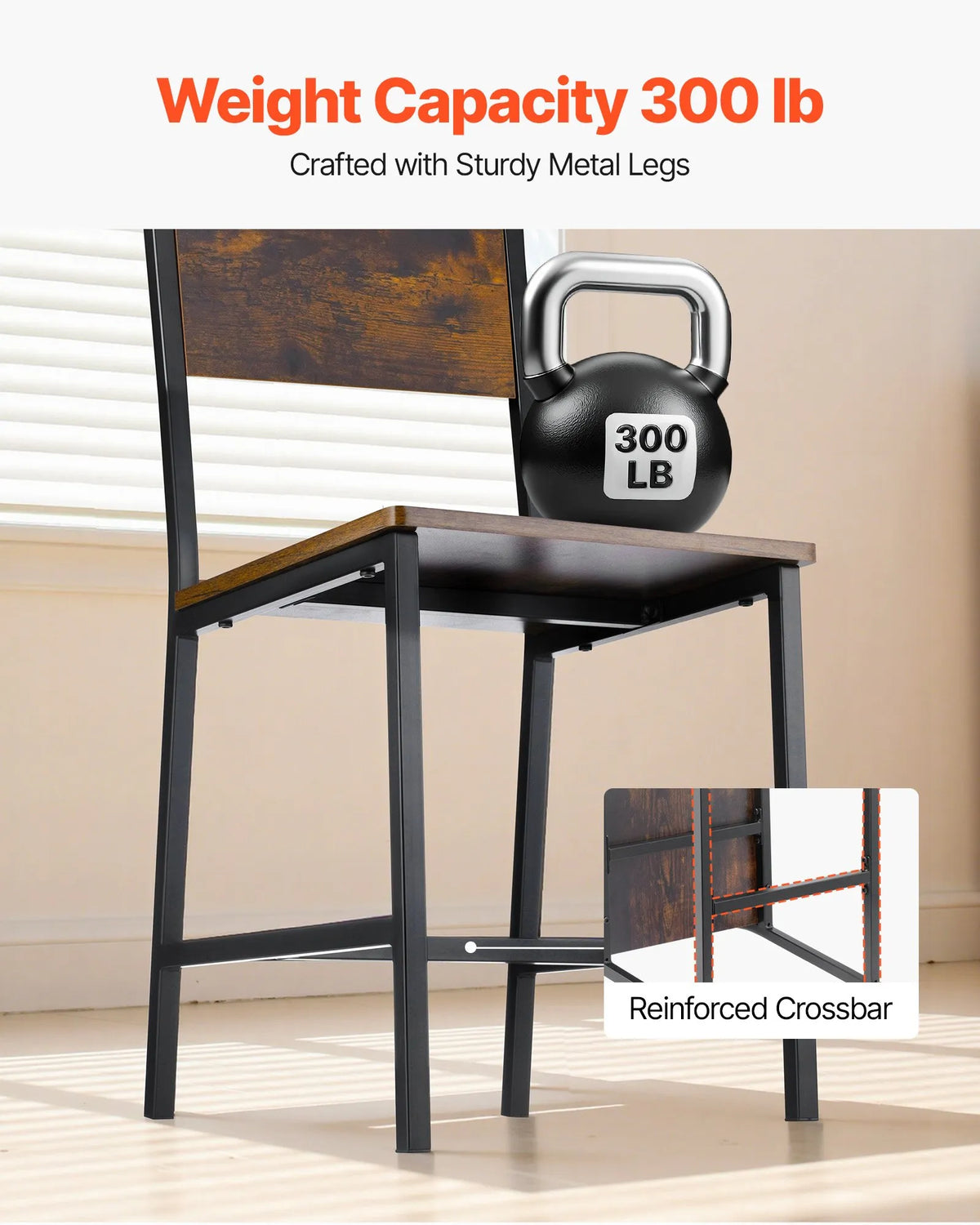 VEVOR 2 Dining Chairs with Wooden Seat, Metal Frame and Backrest, Easy Folding Leather Side Chairs in Modern Rustic Style, Walnut Brown and Black