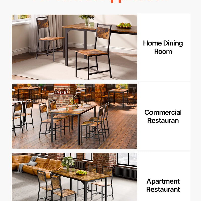 VEVOR 2 gab. ēdamistabas krēsli ar koka sēdvietu, metāla rāmi un atzveltni, viegli saliekami ādas sānu krēsli modernā lauku stila dizainā, valrieksta brūnā un melnā krāsā