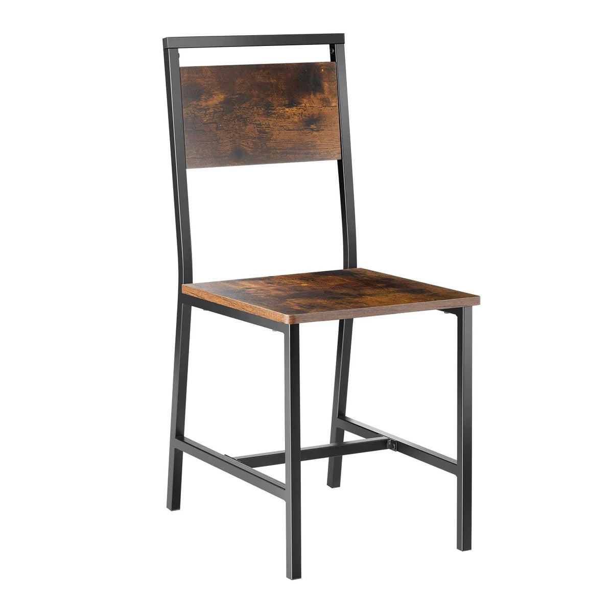 VEVOR 2 Dining Chairs with Wooden Seat, Metal Frame and Backrest, Easy Folding Leather Side Chairs in Modern Rustic Style, Walnut Brown and Black