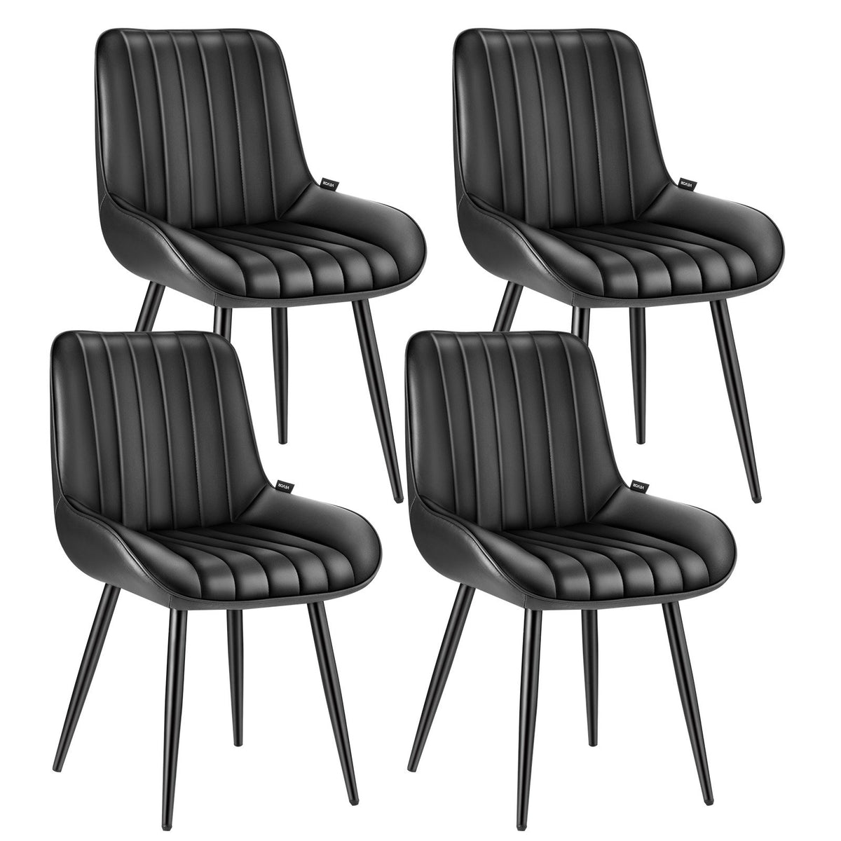 VEVOR 4 Pieces Modern Fabric Chairs with Thick Seats and Metal Legs, Black