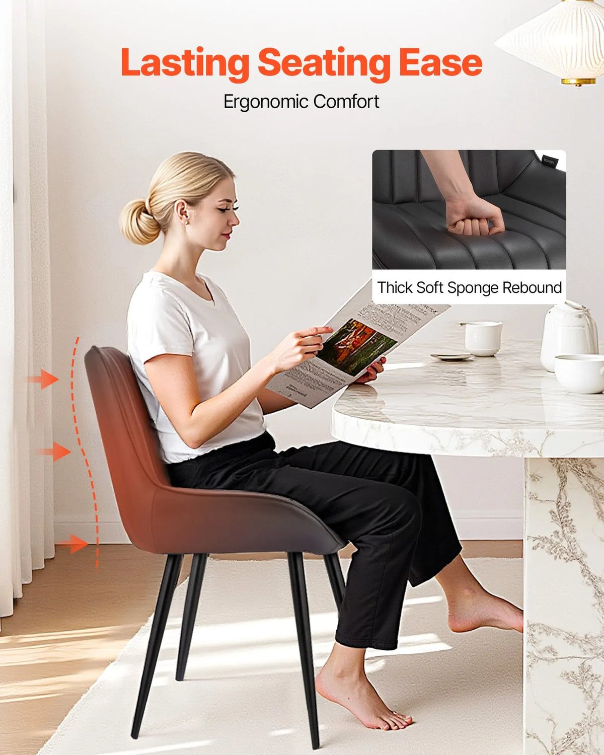 VEVOR 4 Pieces Modern Fabric Chairs with Thick Seats and Metal Legs, Black