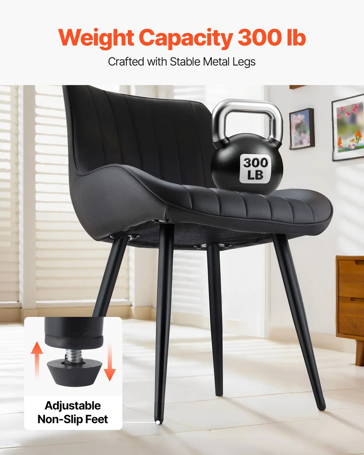 VEVOR 4 Pieces Modern Fabric Chairs with Thick Seats and Metal Legs, Black