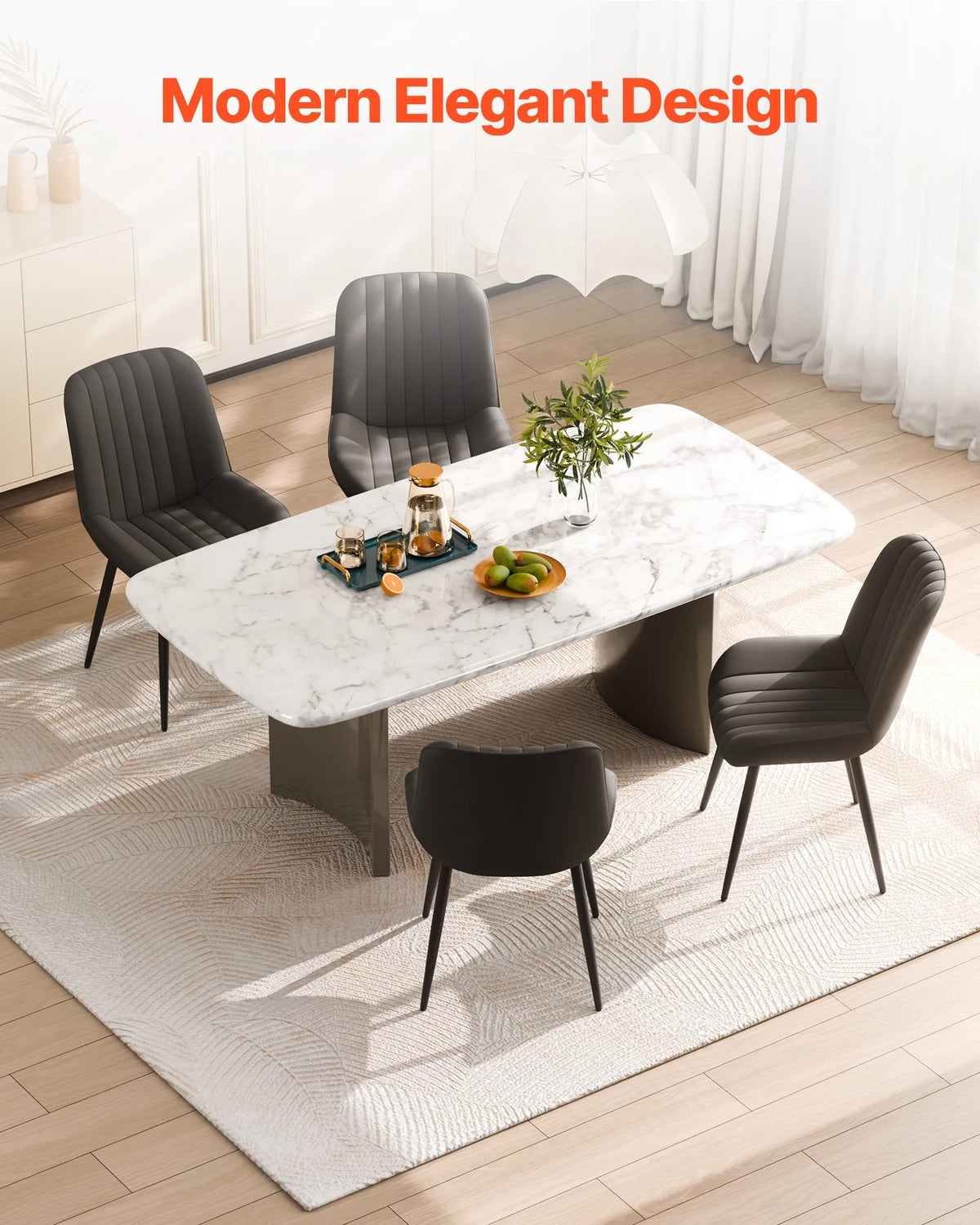 VEVOR 4 Pieces Modern Fabric Chairs with Thick Seats and Metal Legs, Black