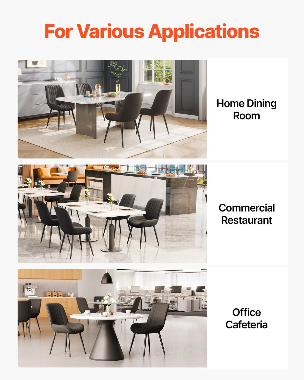 VEVOR 4 Pieces Modern Fabric Chairs with Thick Seats and Metal Legs, Black