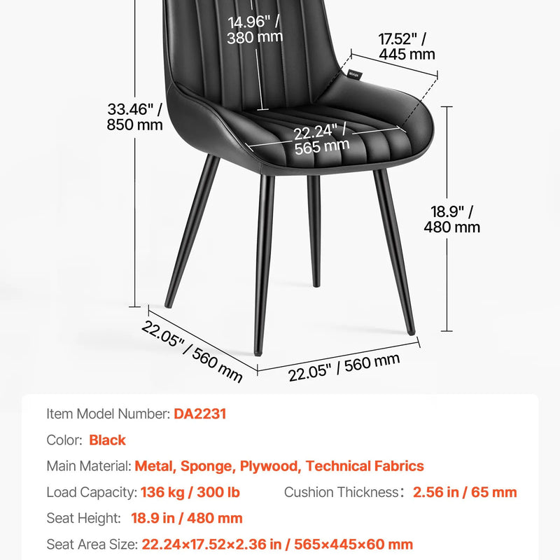 VEVOR 4 gab. mūsdienīgi auduma krēsli ar biezām sēdvietām un metāla kājām, melni