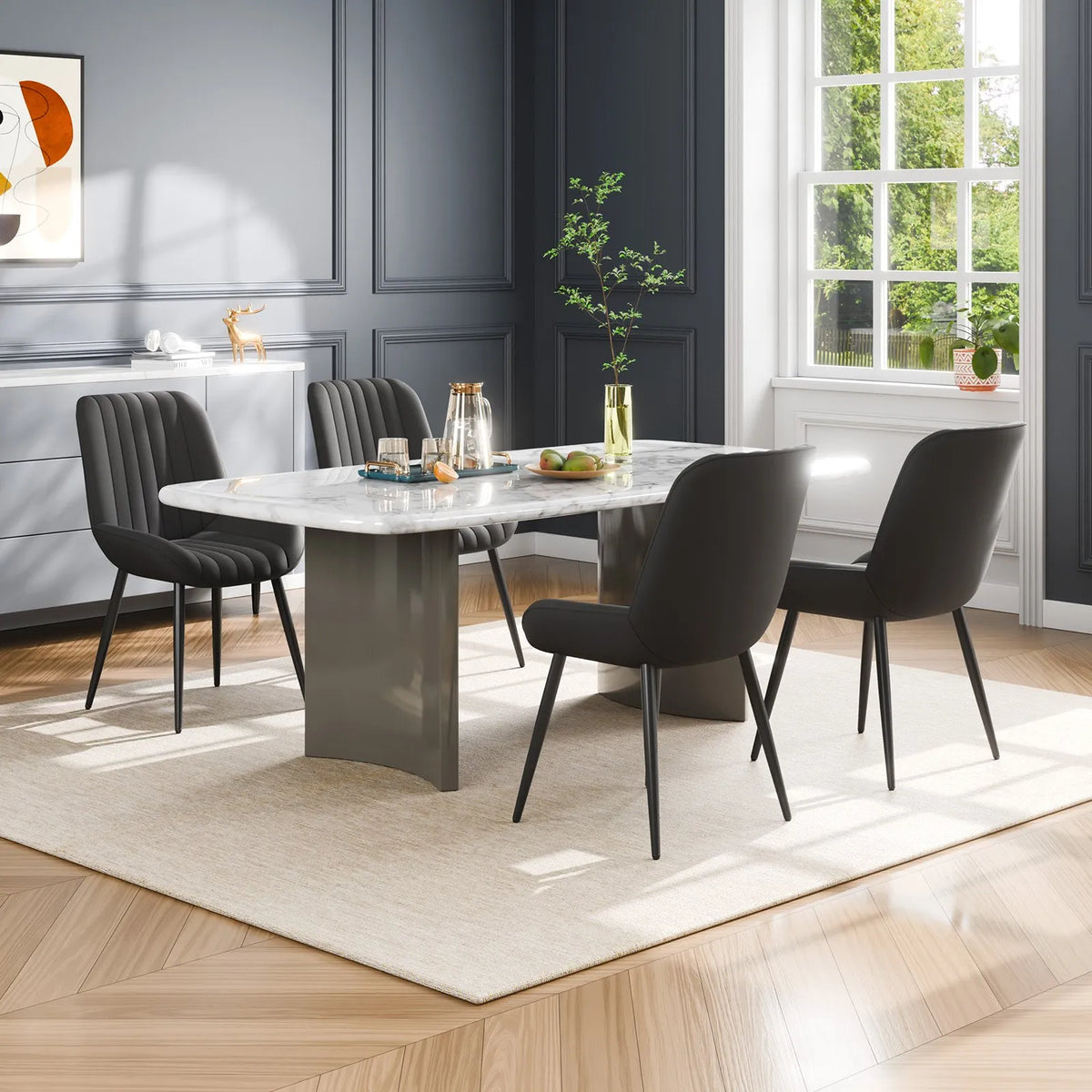 VEVOR 4 Pieces Modern Fabric Chairs with Thick Seats and Metal Legs, Black
