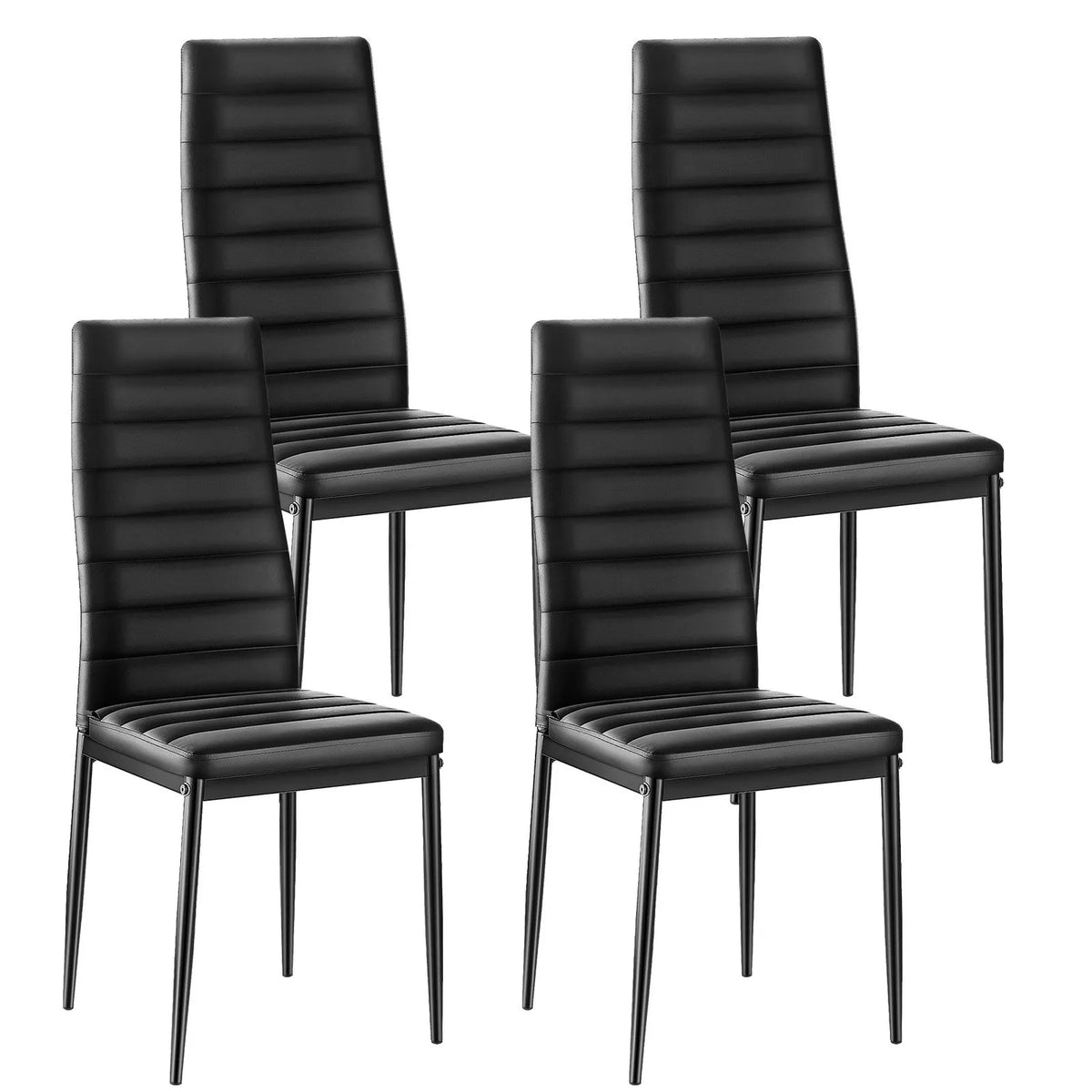 VEVOR 4 Modern Dining Chairs with Leather Upholstery, Thick Seat Cushions and Metal Legs, Black