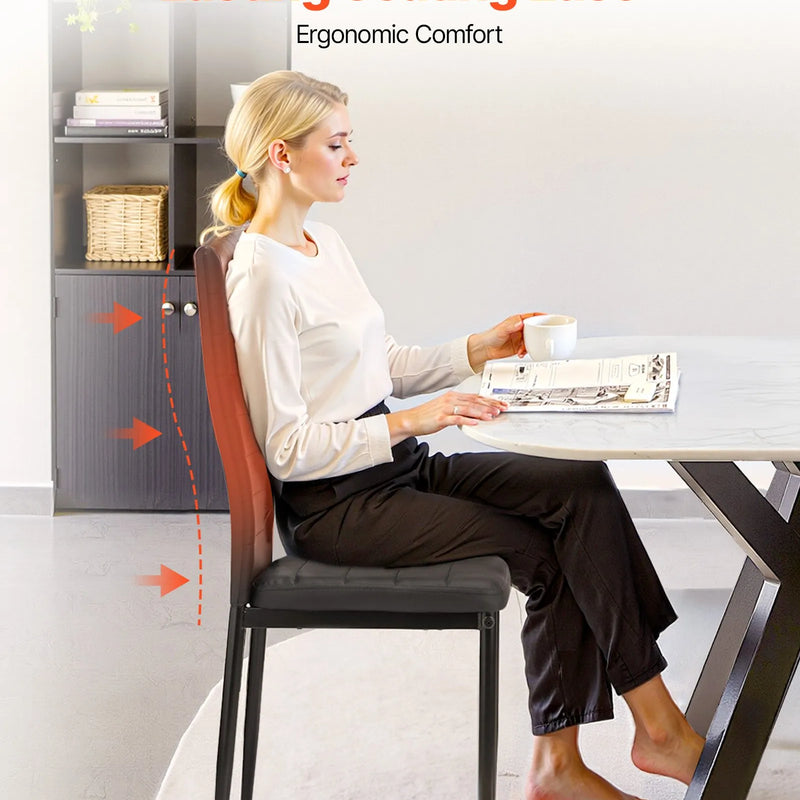 VEVOR 4 gab. mūsdienīgi ēdamistabas krēsli ar ādas apdari, biezām sēdvietas spilveniem un metāla kājām, melni