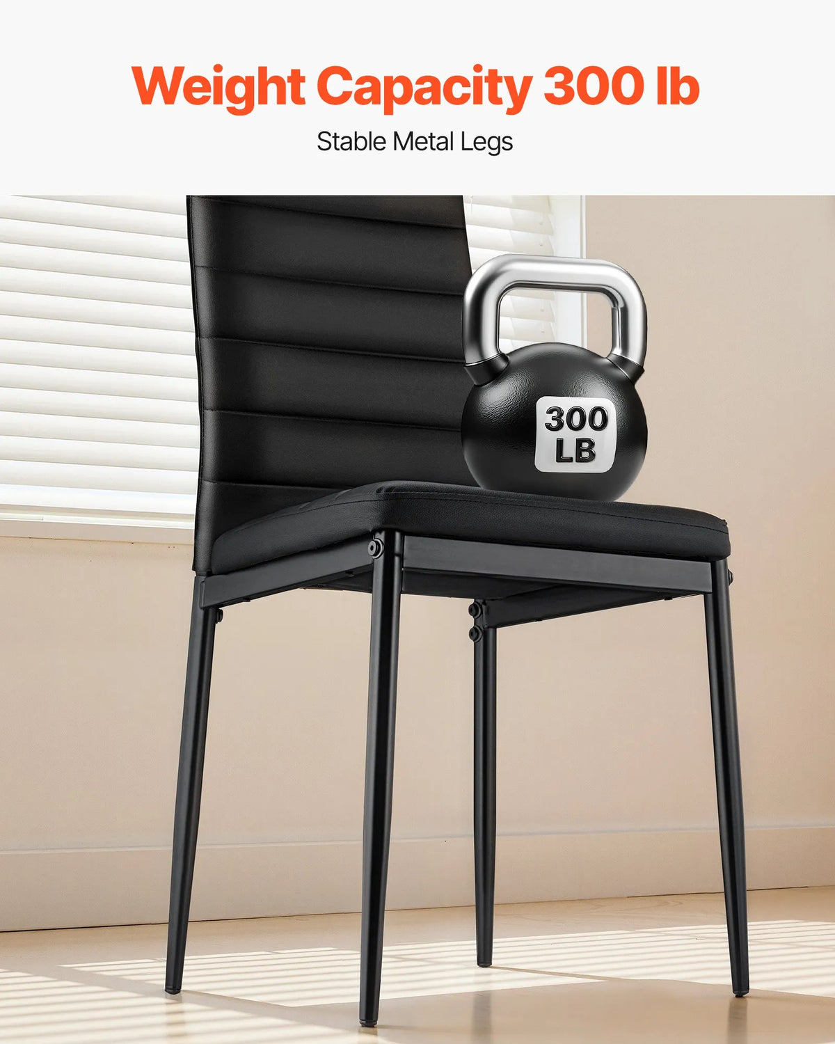 VEVOR 4 Modern Dining Chairs with Leather Upholstery, Thick Seat Cushions and Metal Legs, Black