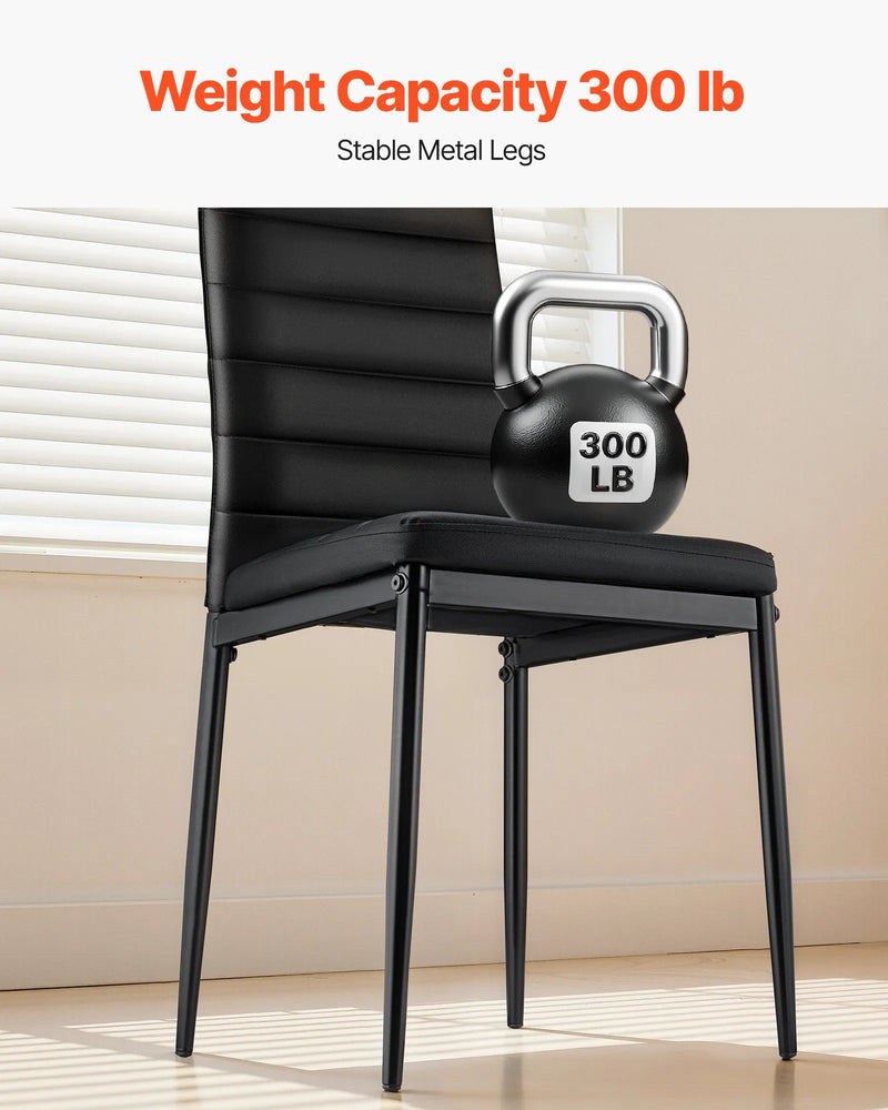 VEVOR 4 gab. mūsdienīgi ēdamistabas krēsli ar ādas apdari, biezām sēdvietas spilveniem un metāla kājām, melni