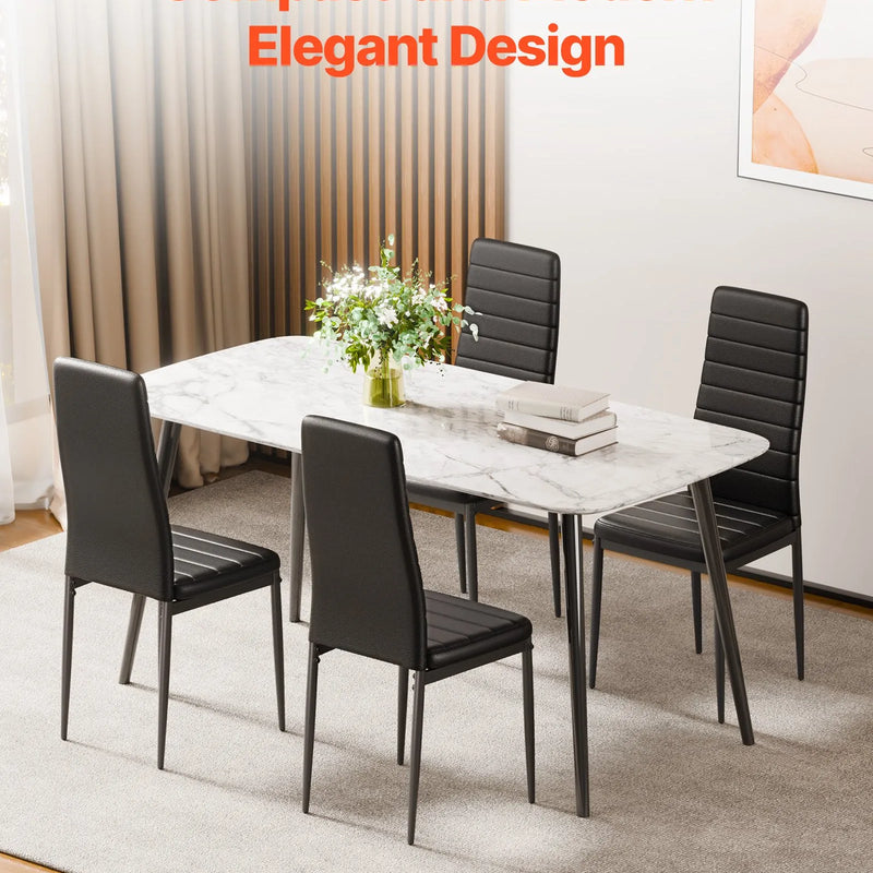 VEVOR 4 gab. mūsdienīgi ēdamistabas krēsli ar ādas apdari, biezām sēdvietas spilveniem un metāla kājām, melni