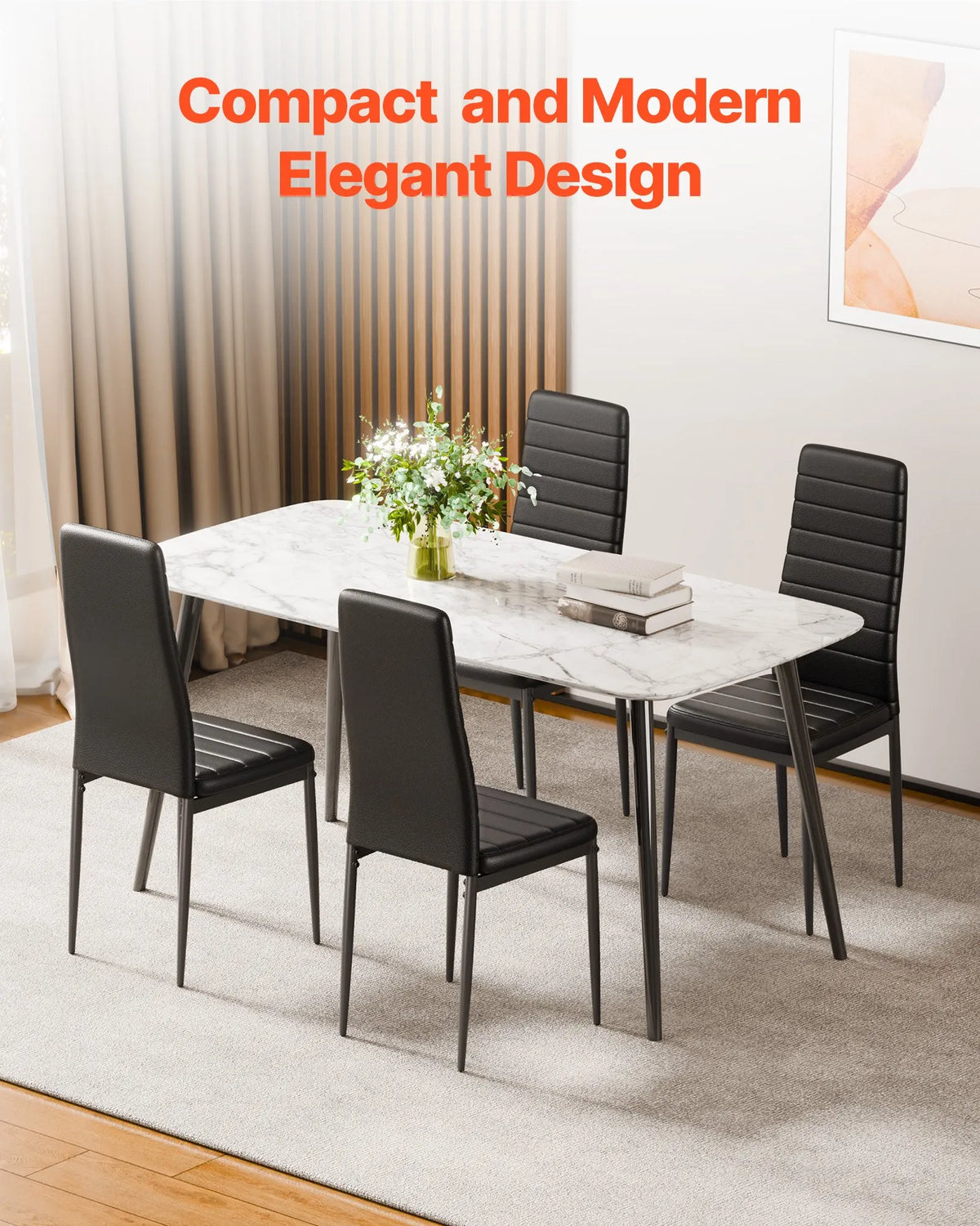 VEVOR 4 Modern Dining Chairs with Leather Upholstery, Thick Seat Cushions and Metal Legs, Black