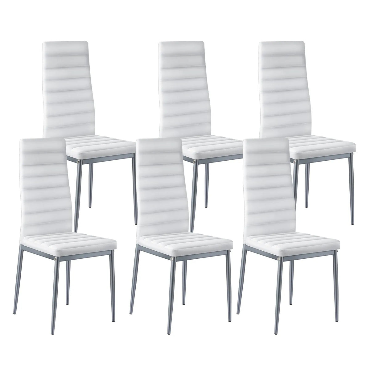 VEVOR 6 Pieces Modern Dining Chairs with Leather Upholstery, Thick Seat Cushions and Metal Legs, White