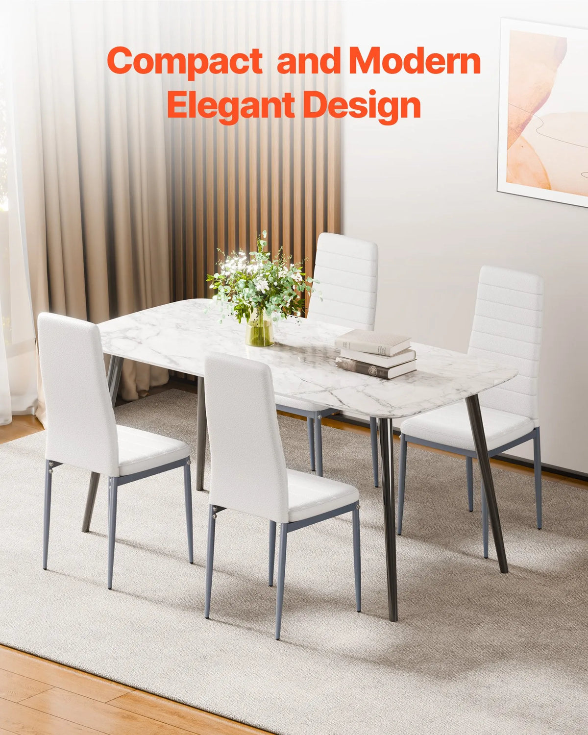 VEVOR 6 Pieces Modern Dining Chairs with Leather Upholstery, Thick Seat Cushions and Metal Legs, White