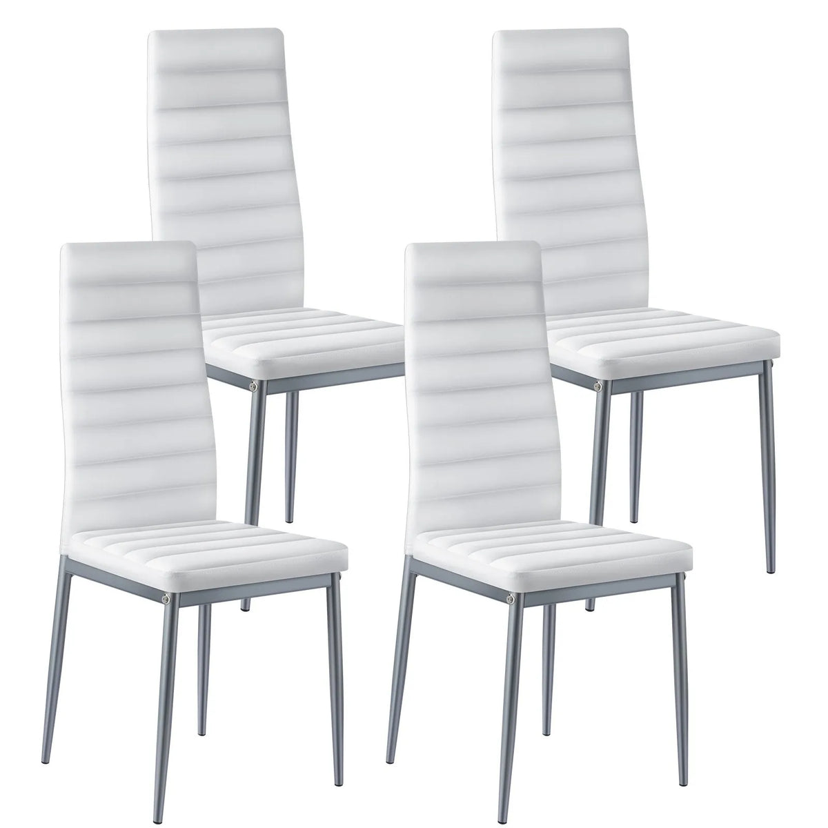 VEVOR 4 Modern Dining Chairs with Leather Upholstery, Thick Seat Cushions and Metal Legs, White