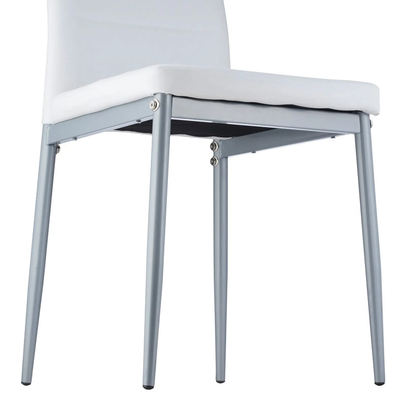 VEVOR 4 gab. mūsdienīgi ēdamistabas krēsli ar ādas apdari, biezām sēdvietas spilveniem un metāla kājām, balti