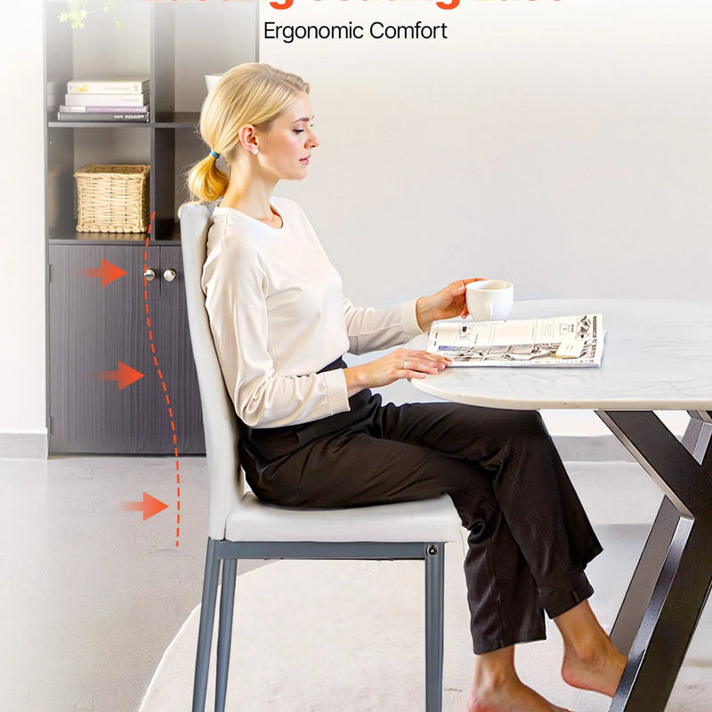 VEVOR 4 gab. mūsdienīgi ēdamistabas krēsli ar ādas apdari, biezām sēdvietas spilveniem un metāla kājām, balti