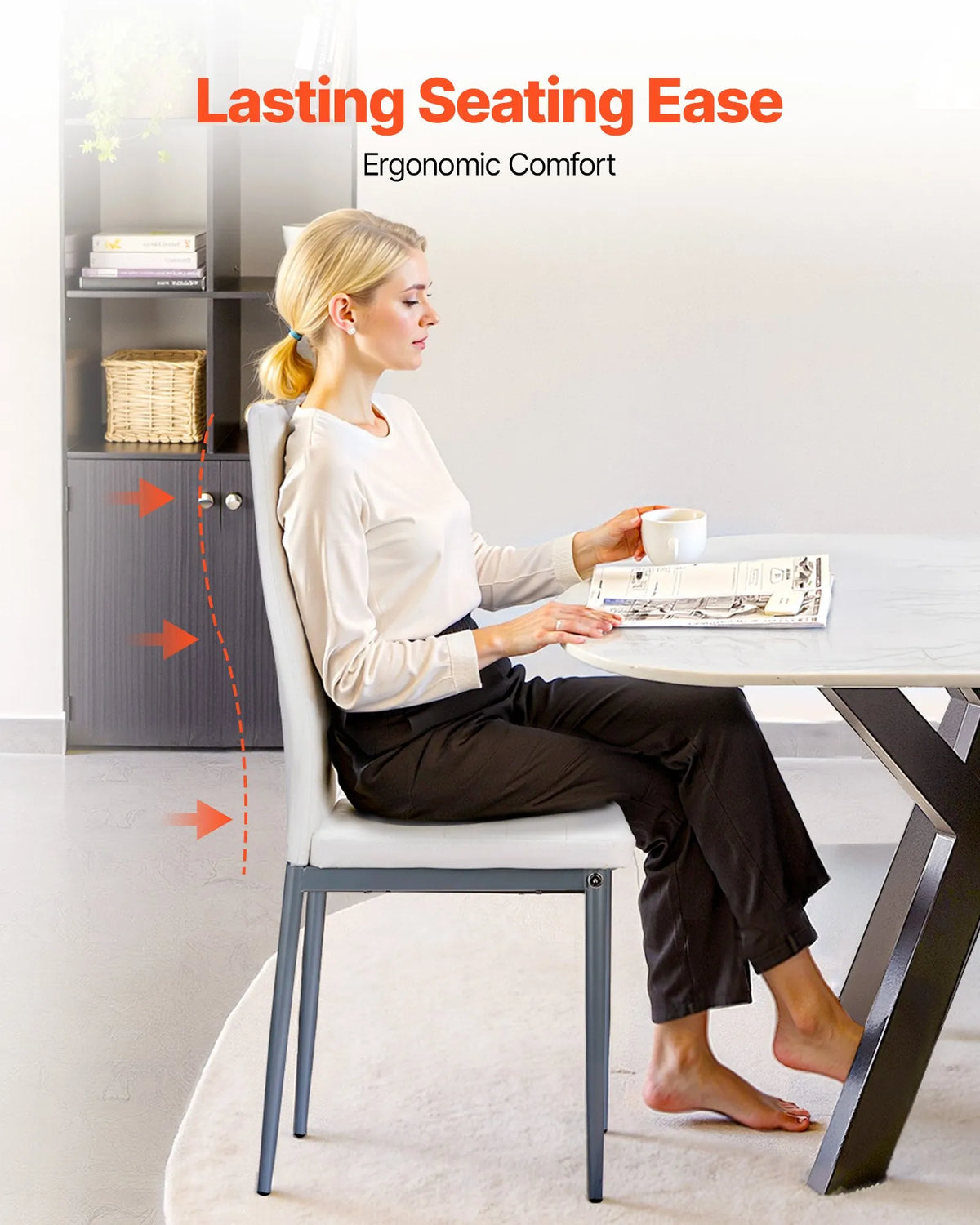 VEVOR 4 Modern Dining Chairs with Leather Upholstery, Thick Seat Cushions and Metal Legs, White