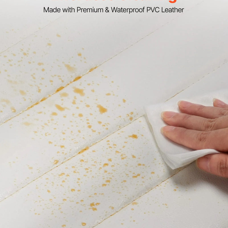 VEVOR 4 gab. mūsdienīgi ēdamistabas krēsli ar ādas apdari, biezām sēdvietas spilveniem un metāla kājām, balti