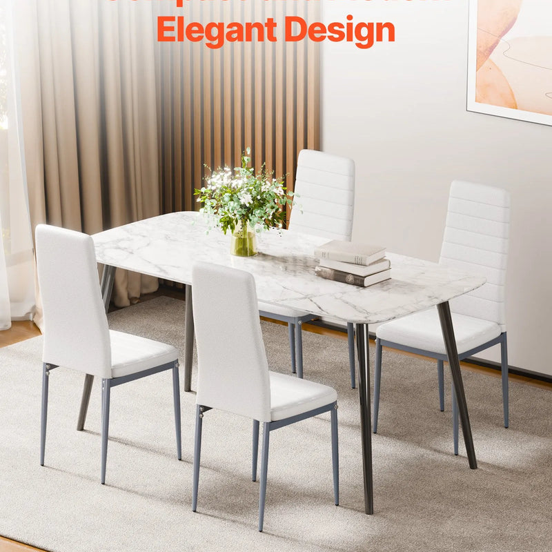 VEVOR 4 gab. mūsdienīgi ēdamistabas krēsli ar ādas apdari, biezām sēdvietas spilveniem un metāla kājām, balti