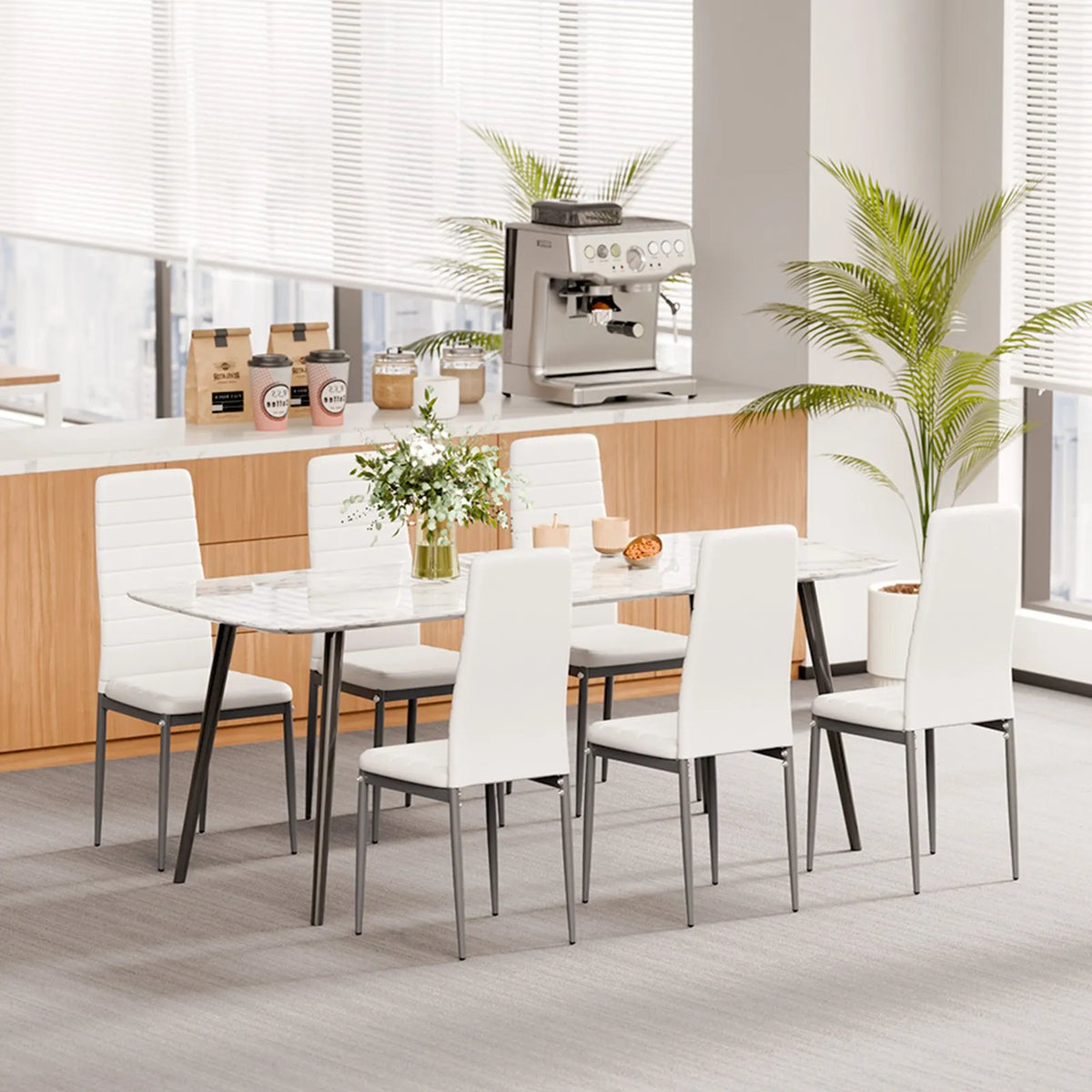 VEVOR 4 Modern Dining Chairs with Leather Upholstery, Thick Seat Cushions and Metal Legs, White