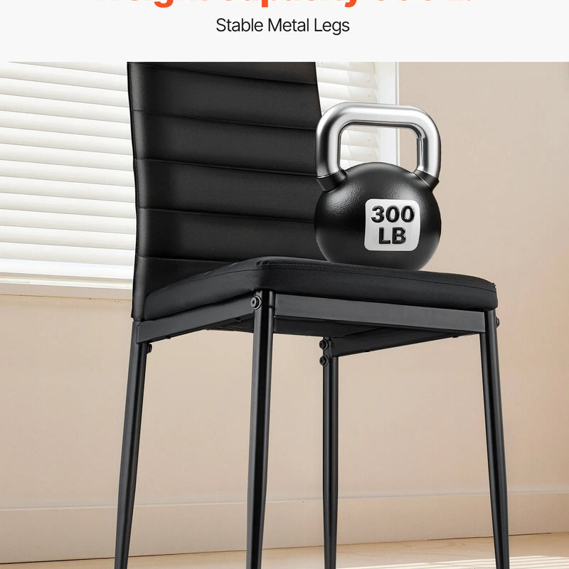 VEVOR 6 gab. mūsdienīgi ēdamistabas krēsli ar ādas apdari, metāla kājām un bieziem polsterējumiem, melni