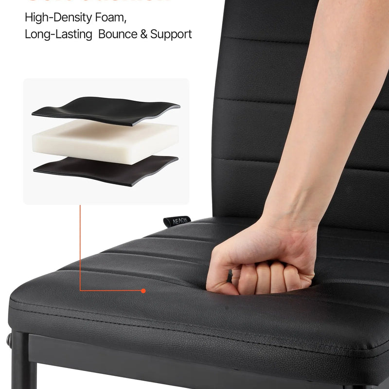 VEVOR 6 gab. mūsdienīgi ēdamistabas krēsli ar ādas apdari, metāla kājām un bieziem polsterējumiem, melni