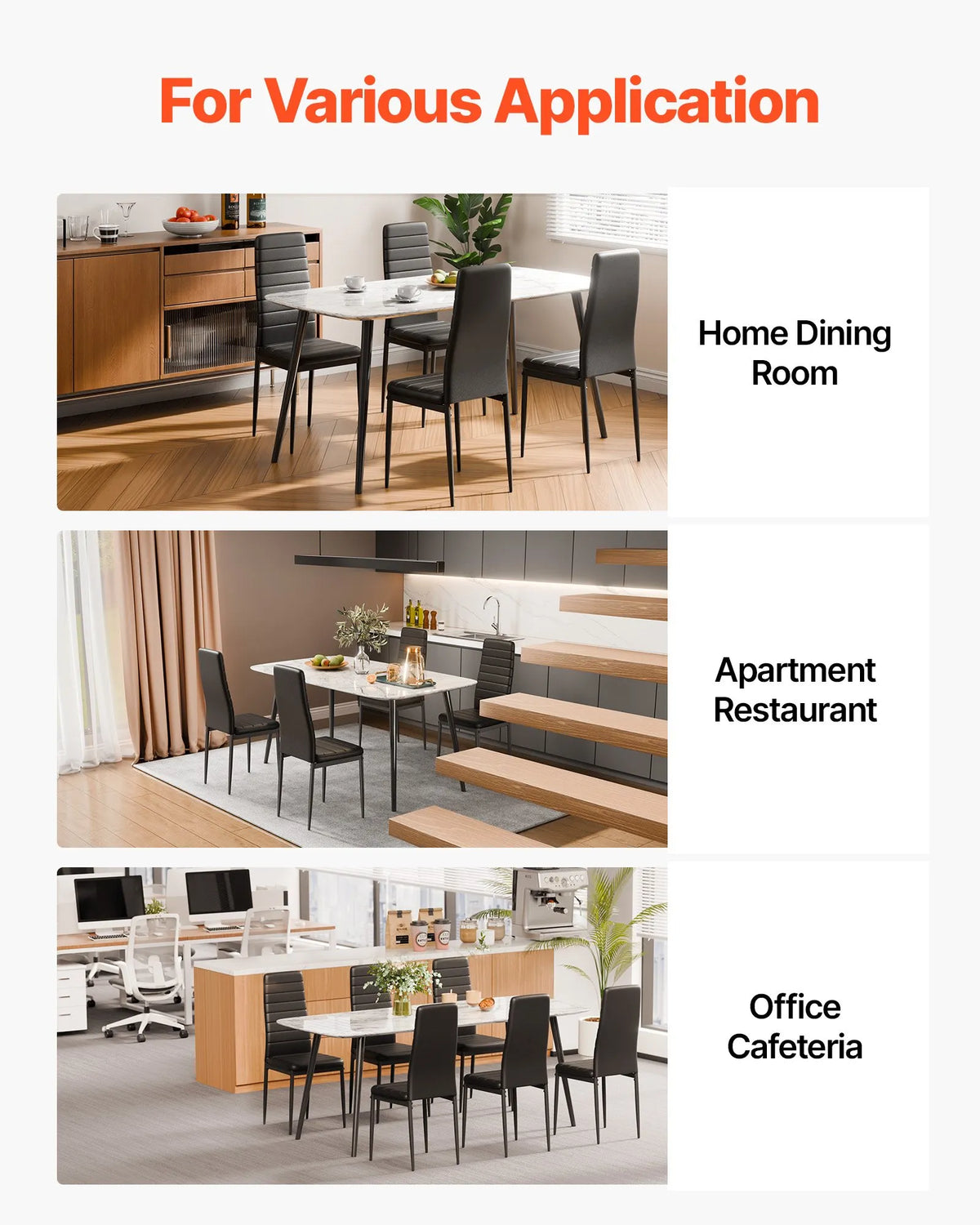 VEVOR 6 Pieces Modern Dining Chairs with Leather Upholstery, Metal Legs and Thick Padding, Black
