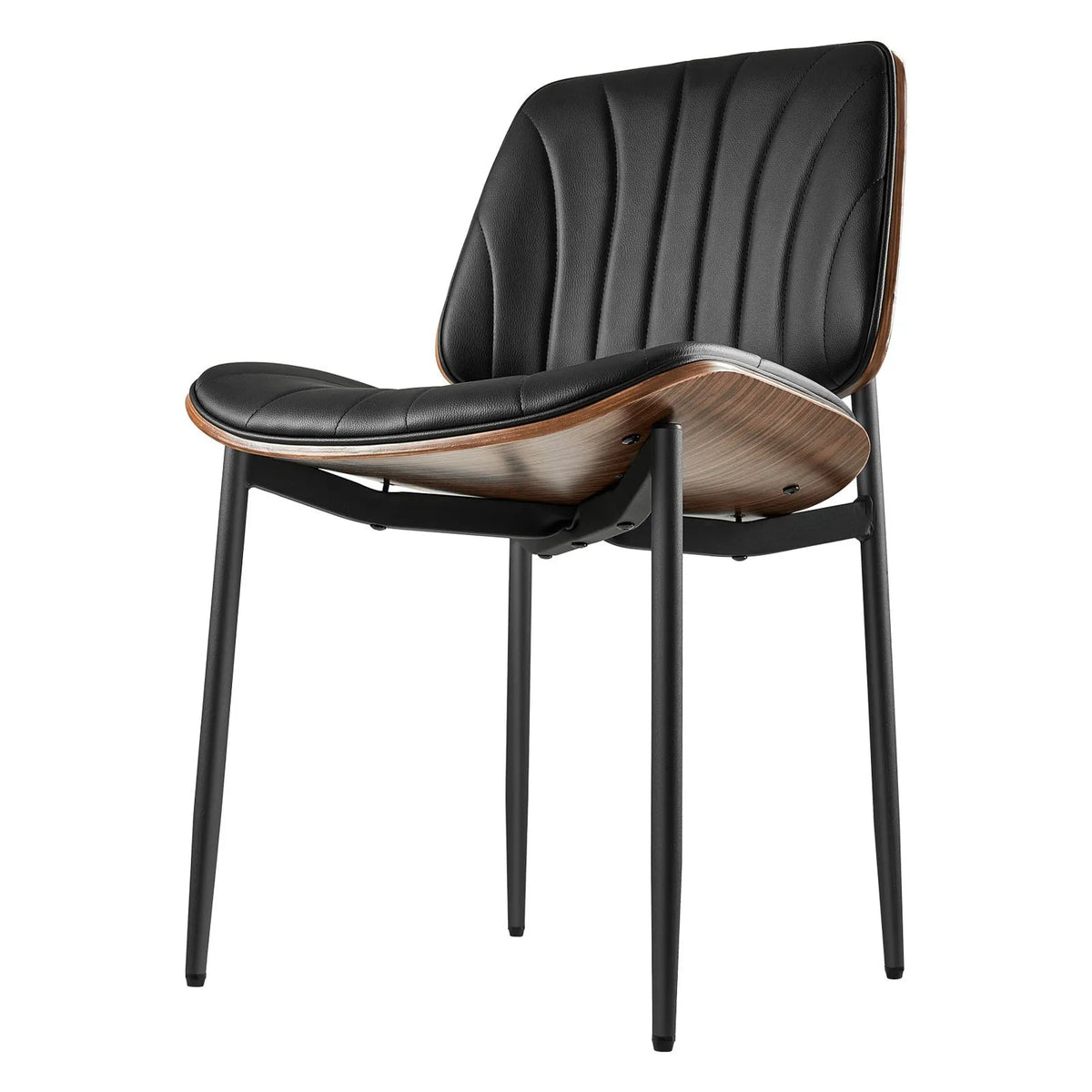VEVOR 2 pcs Modern Chairs with Leather Upholstery, Thick Seats and Metal Legs, Black