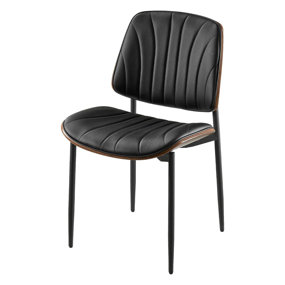 VEVOR 2 pcs Modern Chairs with Leather Upholstery, Thick Seats and Metal Legs, Black