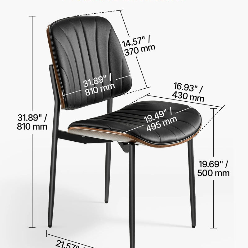 VEVOR 2 gab. mūsdienīgi krēsli ar ādas apdari, biezām sēdvietām un metāla kājām, melni