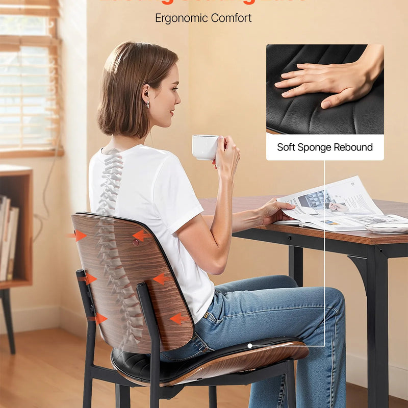 VEVOR 2 gab. mūsdienīgi krēsli ar ādas apdari, biezām sēdvietām un metāla kājām, melni