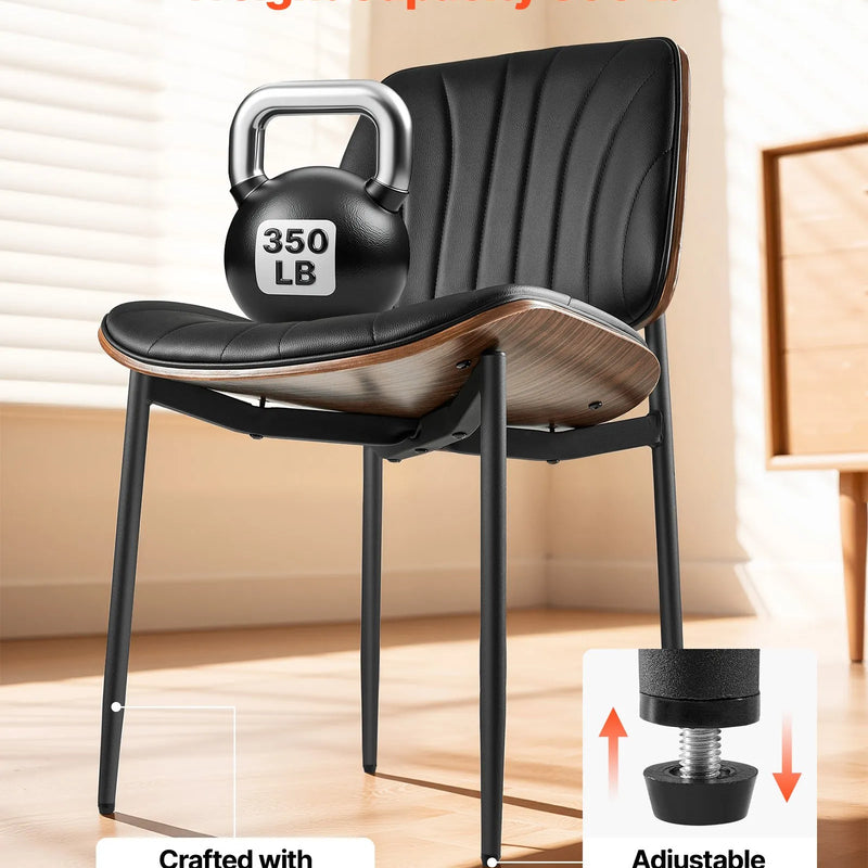 VEVOR 2 gab. mūsdienīgi krēsli ar ādas apdari, biezām sēdvietām un metāla kājām, melni