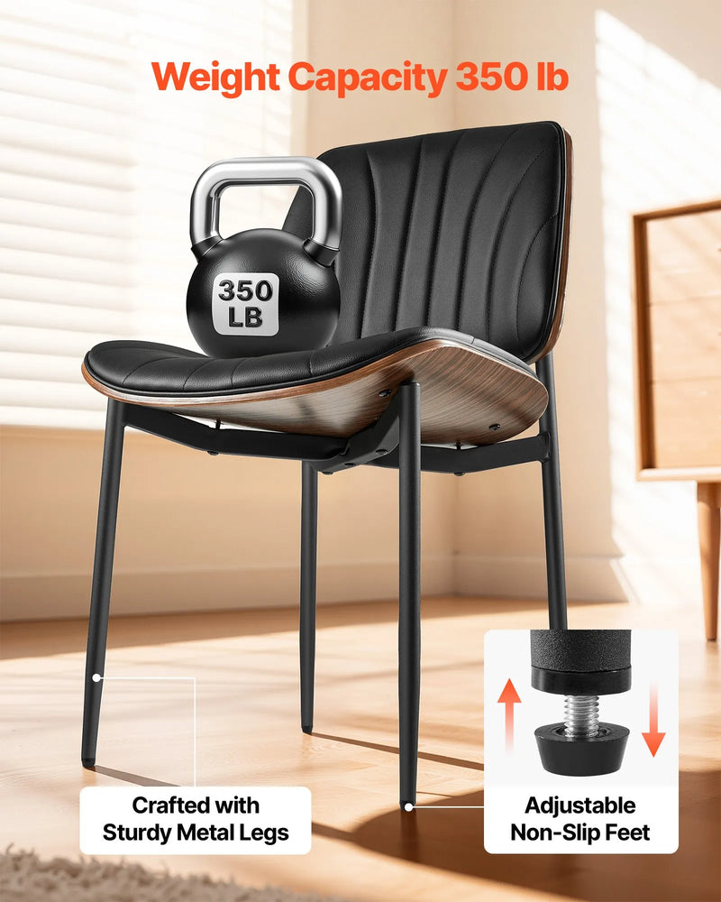 VEVOR 2 gab. mūsdienīgi krēsli ar ādas apdari, biezām sēdvietām un metāla kājām, melni