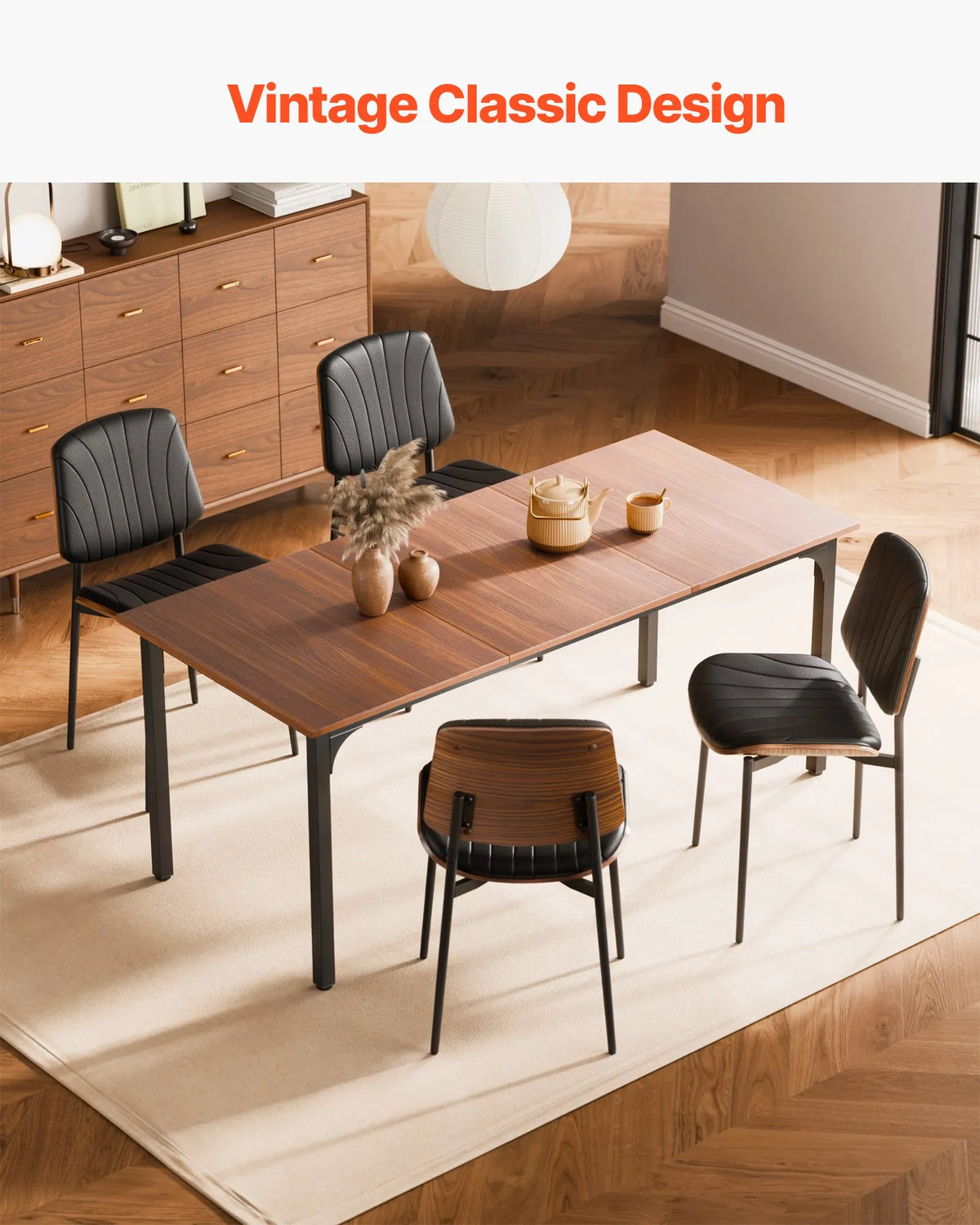 VEVOR 2 pcs Modern Chairs with Leather Upholstery, Thick Seats and Metal Legs, Black