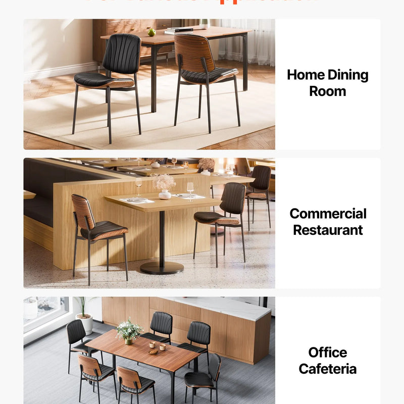 VEVOR 2 gab. mūsdienīgi krēsli ar ādas apdari, biezām sēdvietām un metāla kājām, melni