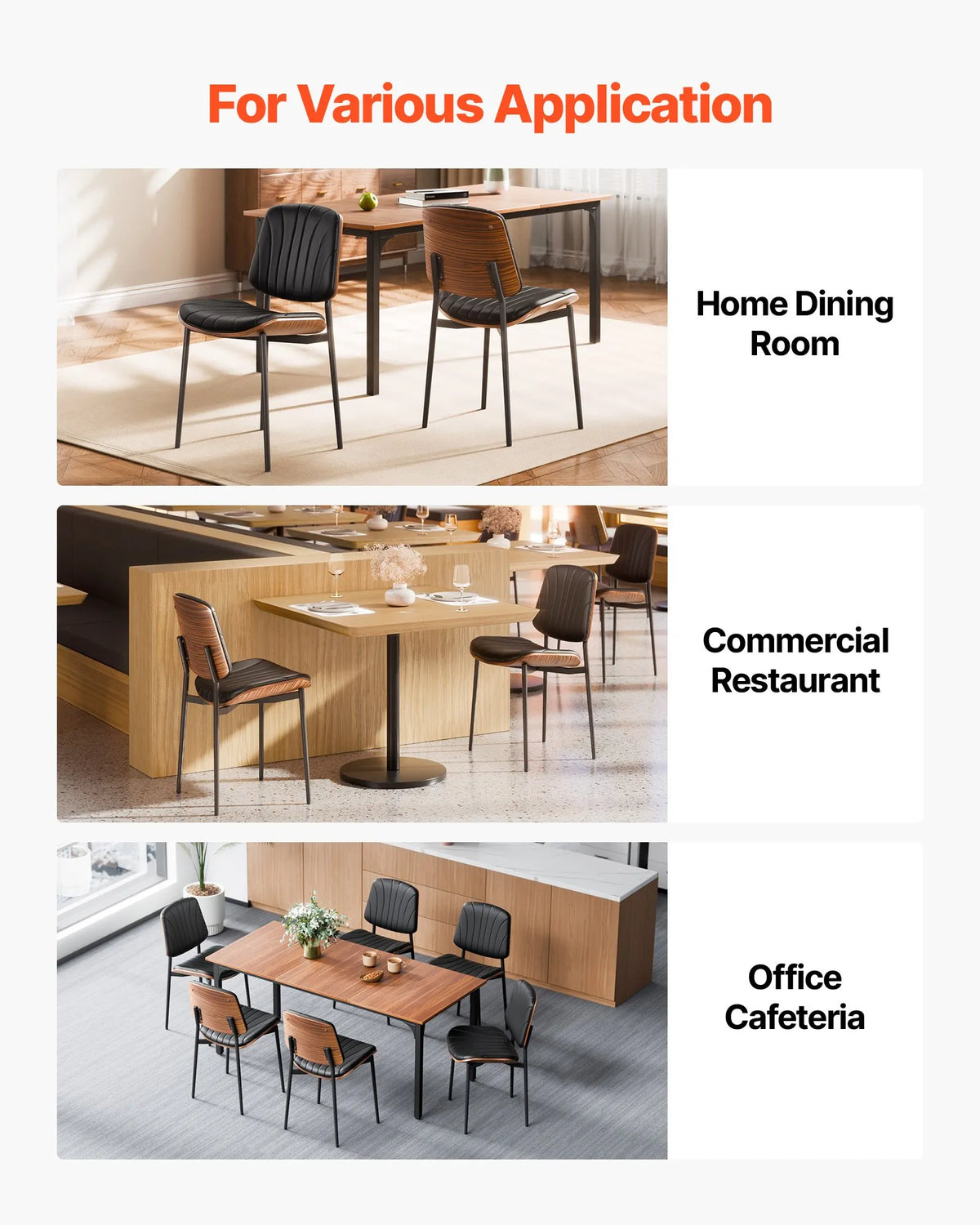 VEVOR 2 pcs Modern Chairs with Leather Upholstery, Thick Seats and Metal Legs, Black