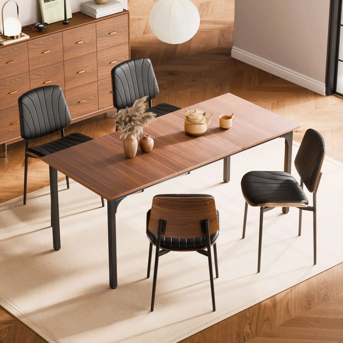 VEVOR 2 pcs Modern Chairs with Leather Upholstery, Thick Seats and Metal Legs, Black