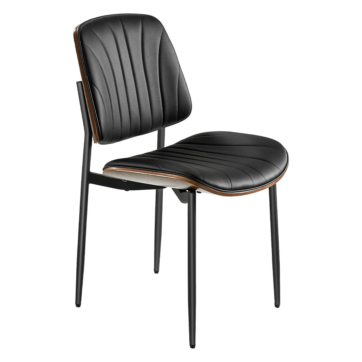 VEVOR 2 pcs Modern Chairs with Leather Upholstery, Thick Seats and Metal Legs, Black
