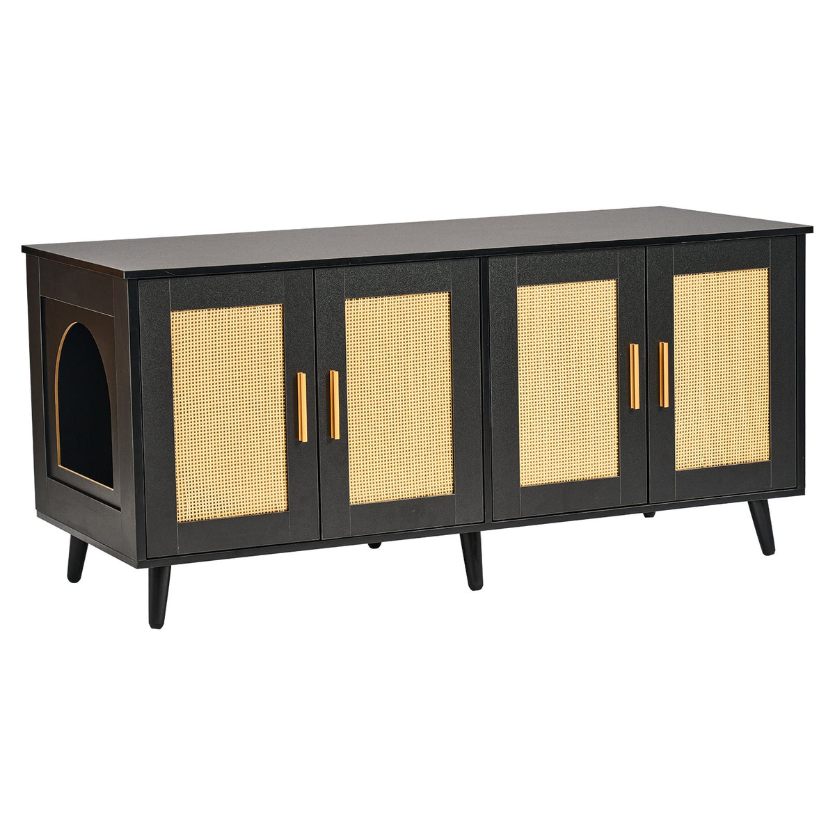 VEVOR kassiliivakasti kapp 2 kassile rotangustega, 120 × 50 × 55 cm, must