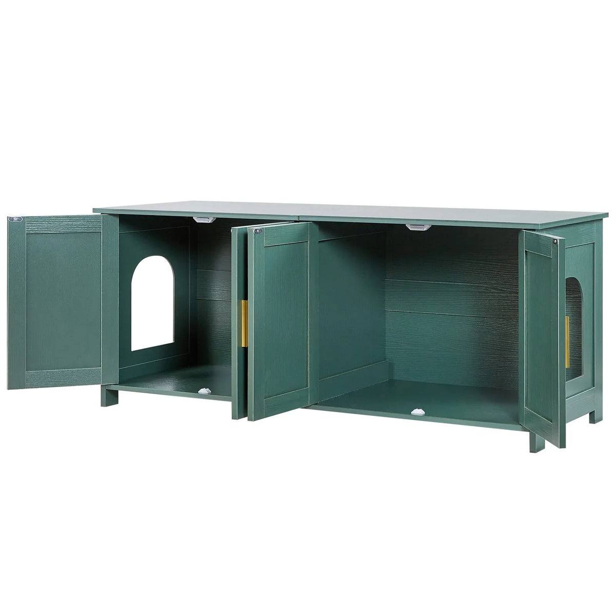 VEVOR Cat Litter Box Cabinet, 120 cm, 4 Doors, 2 Entrances, Green