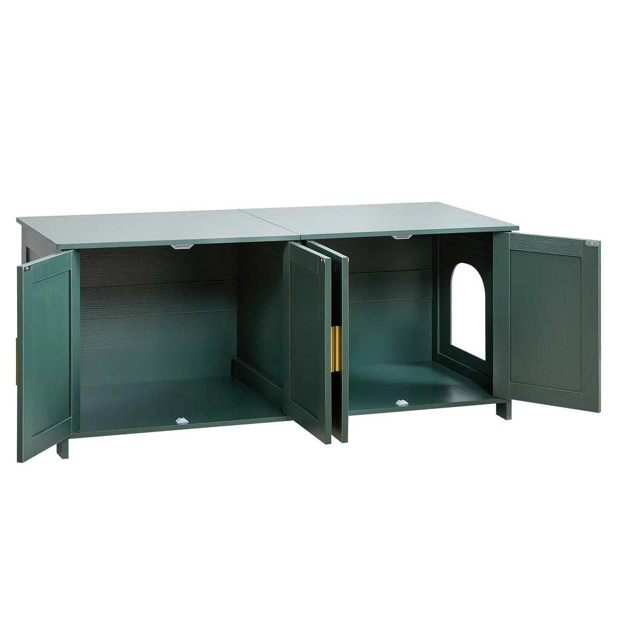 VEVOR Cat Litter Box Cabinet, 120 cm, 4 Doors, 2 Entrances, Green