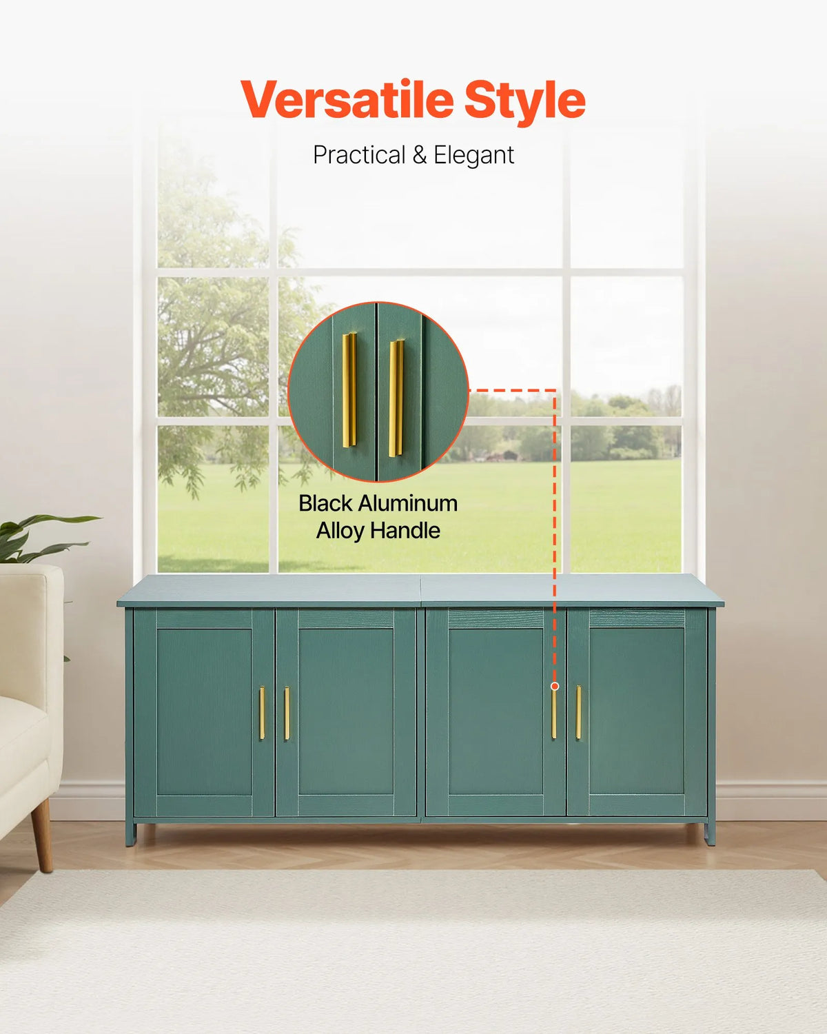 VEVOR Cat Litter Box Cabinet, 120 cm, 4 Doors, 2 Entrances, Green
