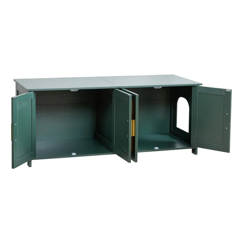 VEVOR kaķu tualetes skapītis ar 4 rotanga durvīm, 2 ieejām, 120 cm, zaļš
