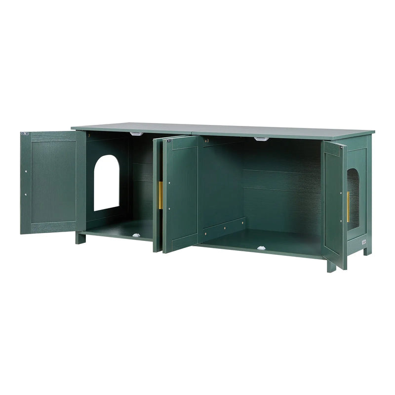 VEVOR kaķu tualetes skapītis ar 4 rotanga durvīm, 2 ieejām, 120 cm, zaļš
