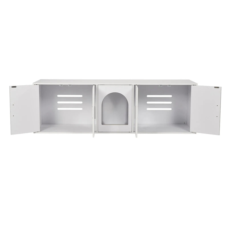 VEVOR Cat Litter Box Enclosure Wooden Litter Box Furniture Hidden 147.1 cm White